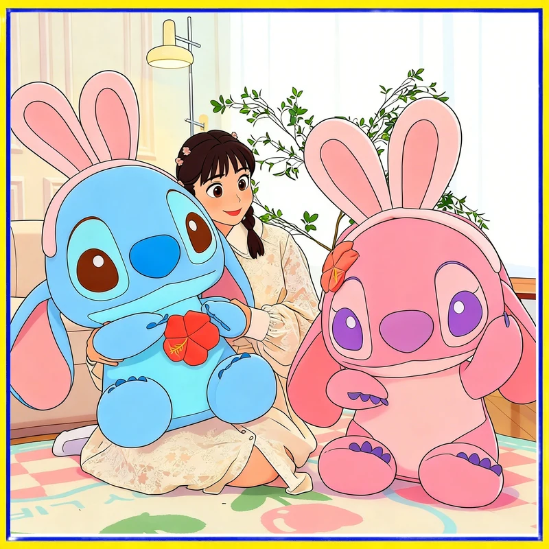 

Lilo And Stitch Bunny Ear Plush Toy Couple Style Large Size Soft Stuffed Animal Gift For Kids Couples Home Decorative Doll