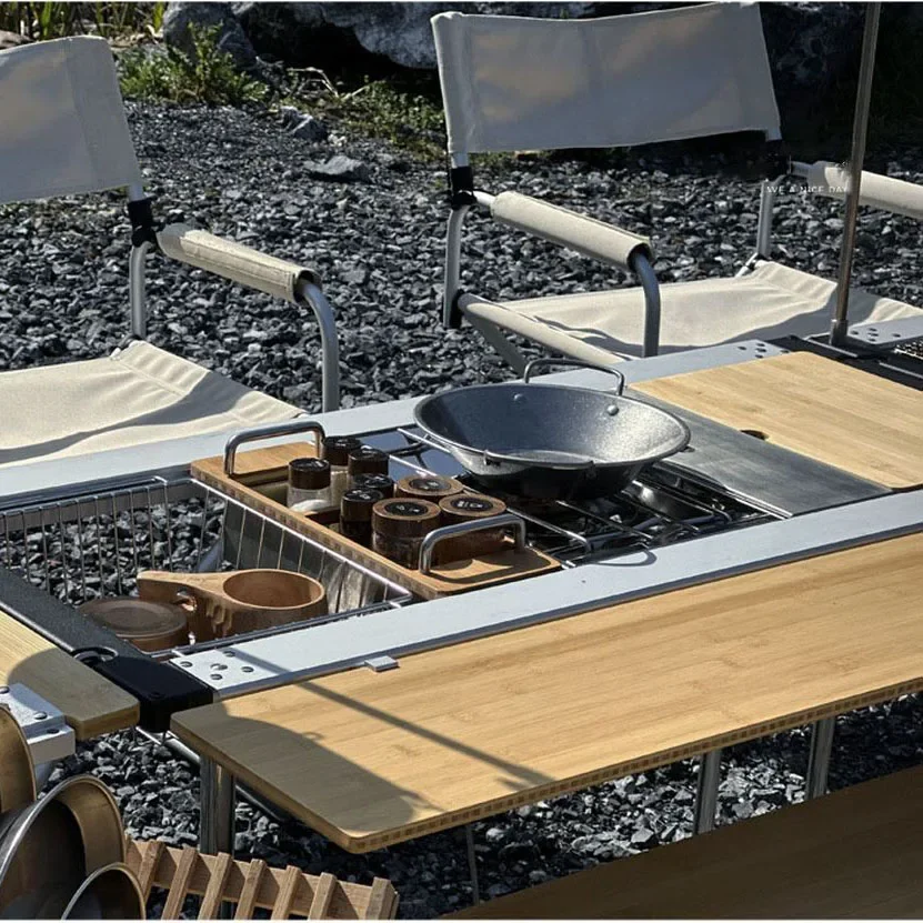 Camping IGT Table IGT Outdoor Mobile Kitchen Bamboo Extension Board Telescopic Legs IGT Corner Board Side Board Free Combination