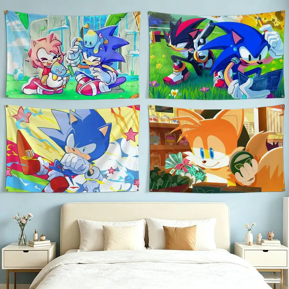 PC Classic Anime S-Sonic Characters  Flags for Bedrooms Home Decor Items Outdoor Decors Garage Decoration Flaga