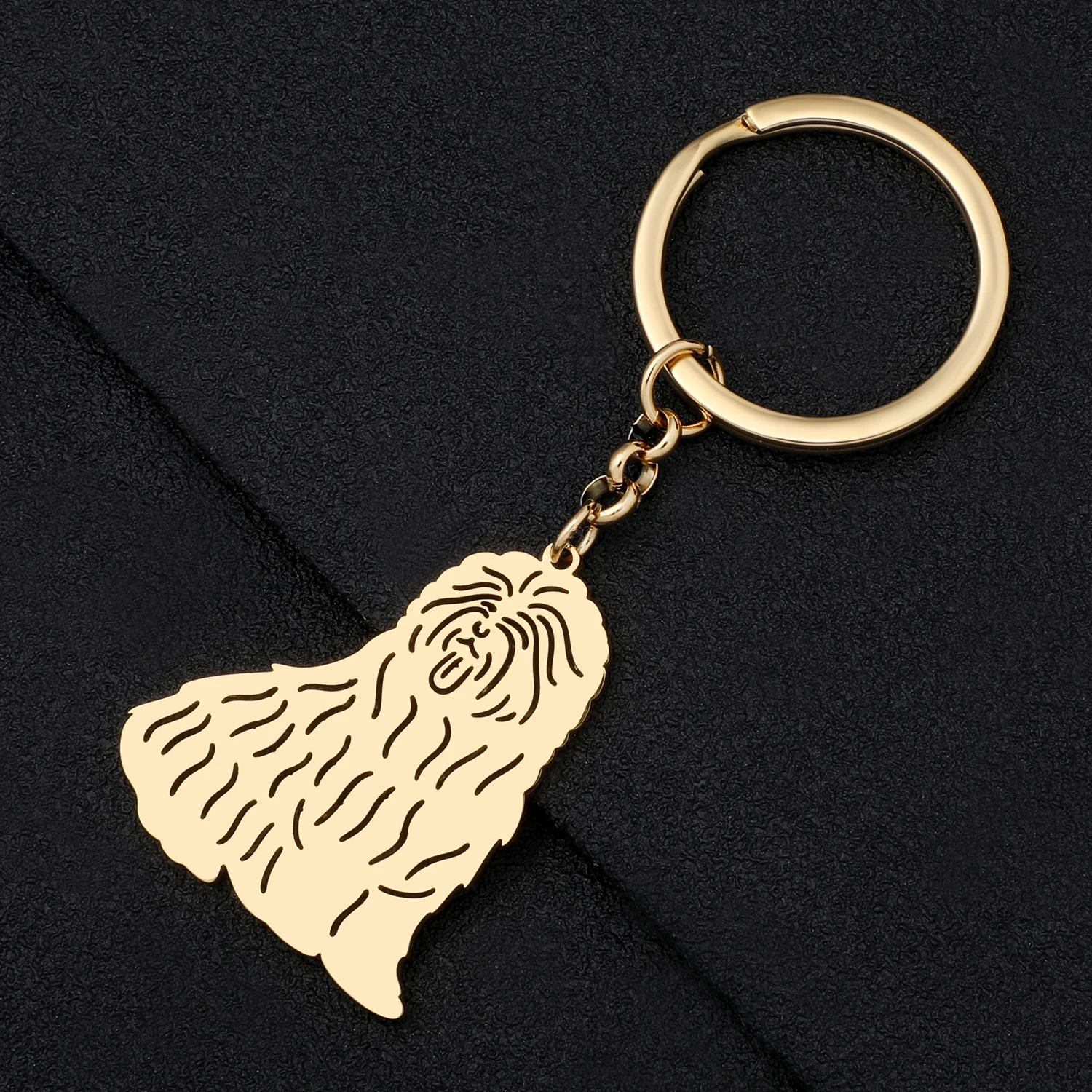 Bonsny Stainless Steel Gold-plated Cute Long Hair Maltese Dog Key Chains Puppy Pet Animals Keychain Key Ring For Women Girls