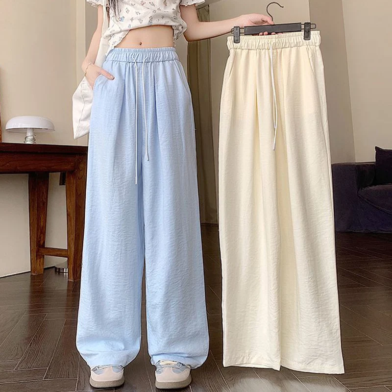 2025 Women Korean Fashion Casual Pants Lady High Waist Solid Baggy Pants Female Classic Designer Straight Leg Trousers