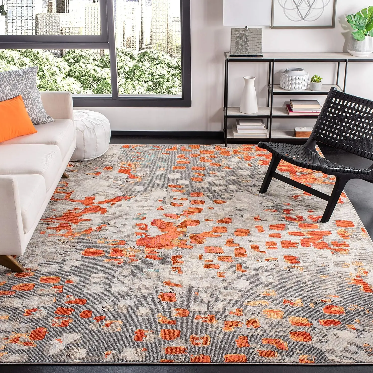 

Safavieh Madison Collection Area Rug - 10' X 14', Grey & Orange, Boho Abstract Distressed Design, Non-Shedding & Easy Care,