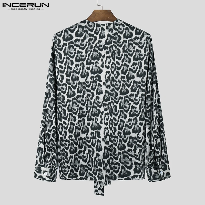 Tops de estilo informal a la moda, camisas con estampado de leopardo para hombre INCERUN, blusa de manga larga con personalidad masculina Sexy, superventas, S-5XL