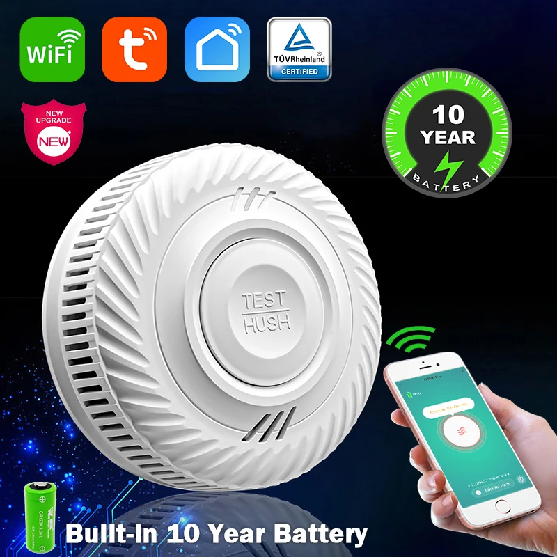 tuya smart life smoke detector bateria de 10 anos wi fi sala cozinha loja inspecao de incendio sensor de alarme de som pir novo design 01