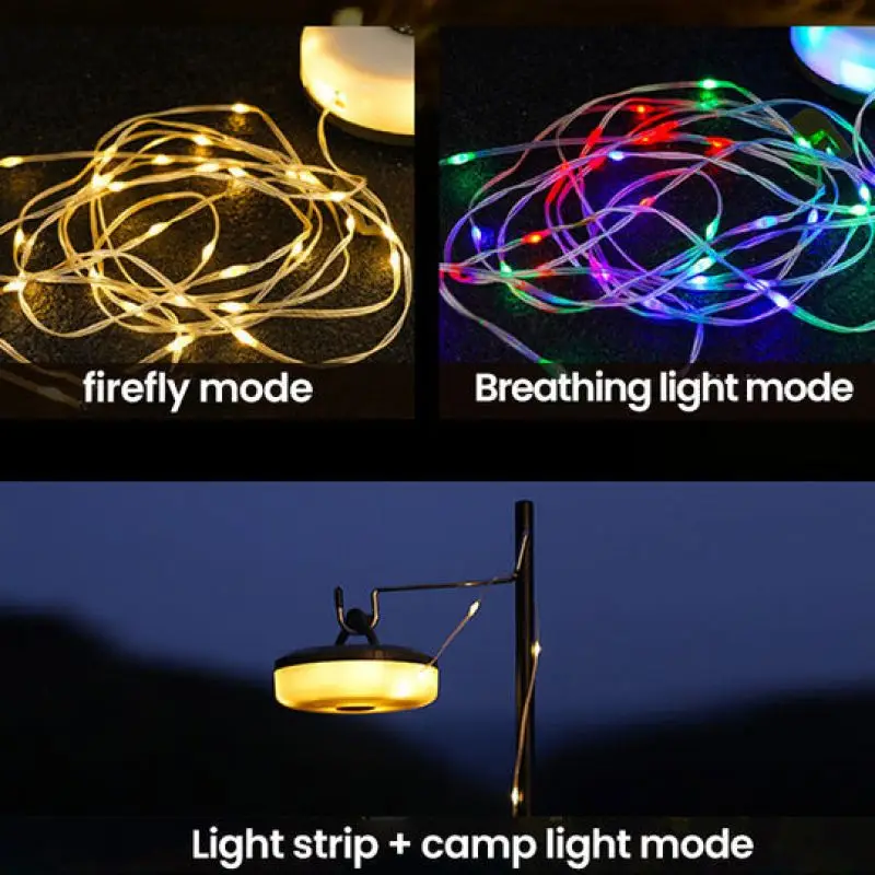 LED Light String Portable Camping Lights 2000mAh Rechargeable 8/10m Outdoor Atmosphere Tent Wedding Decor Color Strip Star Lamp