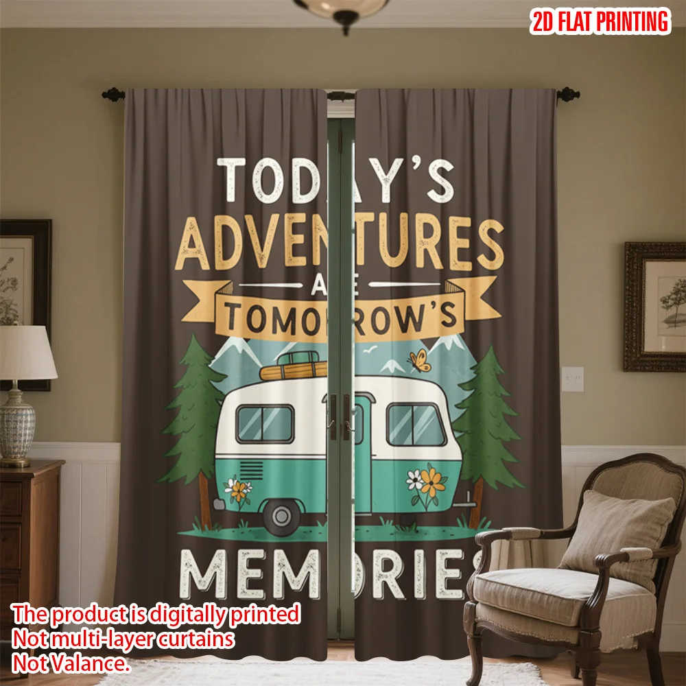 2pcs 2D flat printing Curtain Camping Adventure Durable Polyester Without Electricity Festive Wall Decor for Outdoor and Home