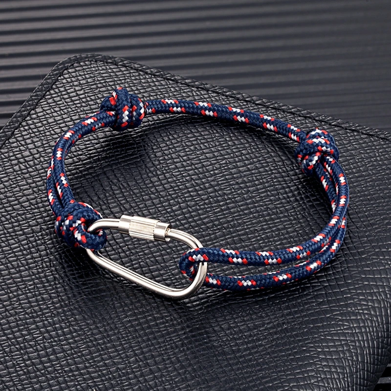 MKENDN High Quality Men Paracord Rope Survival Bracelet Women Adjustable Waterproof Surfer Rope Carabiner Shackle Jewelry