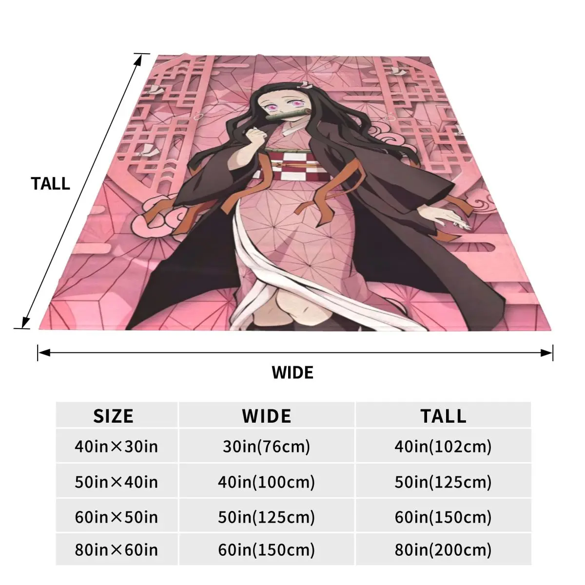 Kawaii Kamado Nezuko Warm Soft Blanket Demon Slayer Comic Cartoon Picnic Plush Throw Blanket Flannel Bedspread Sofa Bed Cover