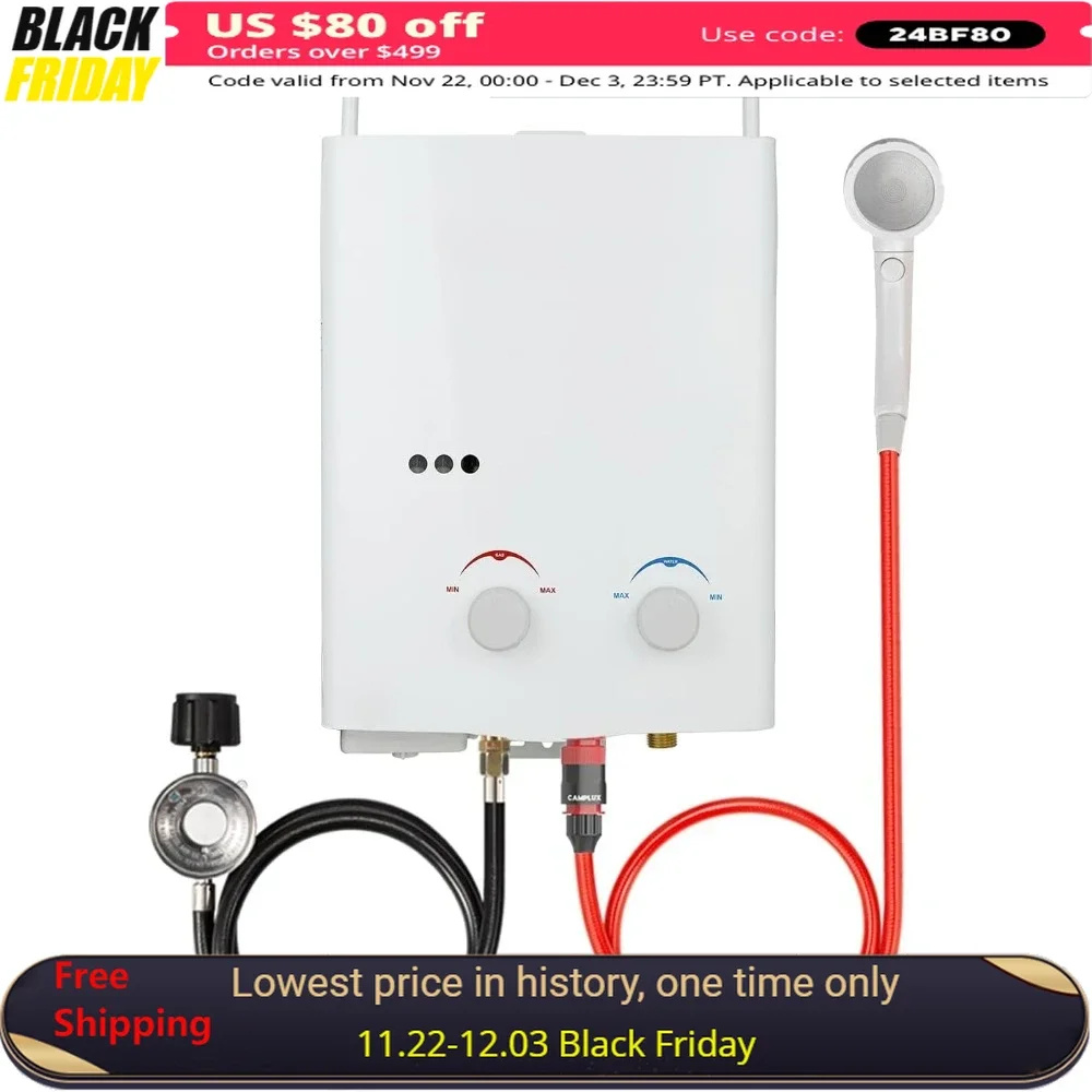 

Tankless Electric Water Heater, 5L 1.32 GPM Portable Propane , Overheat & High Water Pressure Protect, Demand Water Heaters