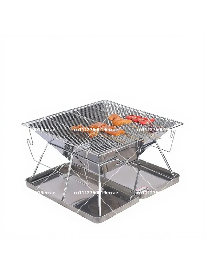 Foldable Stainless Steel Camping Stove Portable Outdoor BBQ Grill Fire Pit Wood Burning Picnic Barbecue Equipment
