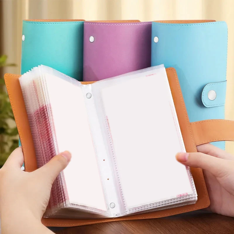 Stylish Portable PU Binder Notebook Metal Corner Card Holder Multi Color Mini Wallet Passport Protective Storage Case