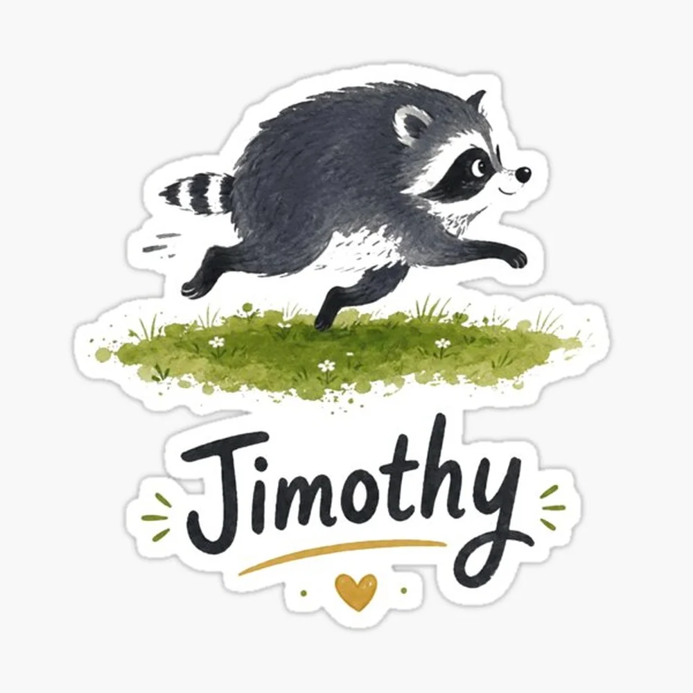 Jimothy Raccoon Funny Animal Meme Sticker for Laptop Decor Bedroom Car Cute Cartoon Art Fashionable Public Suitcase