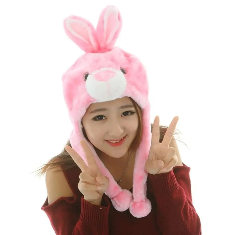 Gorro móvil de felpa de dibujos animados, calentador de cuello, gorro de cazador con orejas móviles, gorra de Airbag, protección para los oídos de animales, gorro con orejeras para fiesta de Cosplay