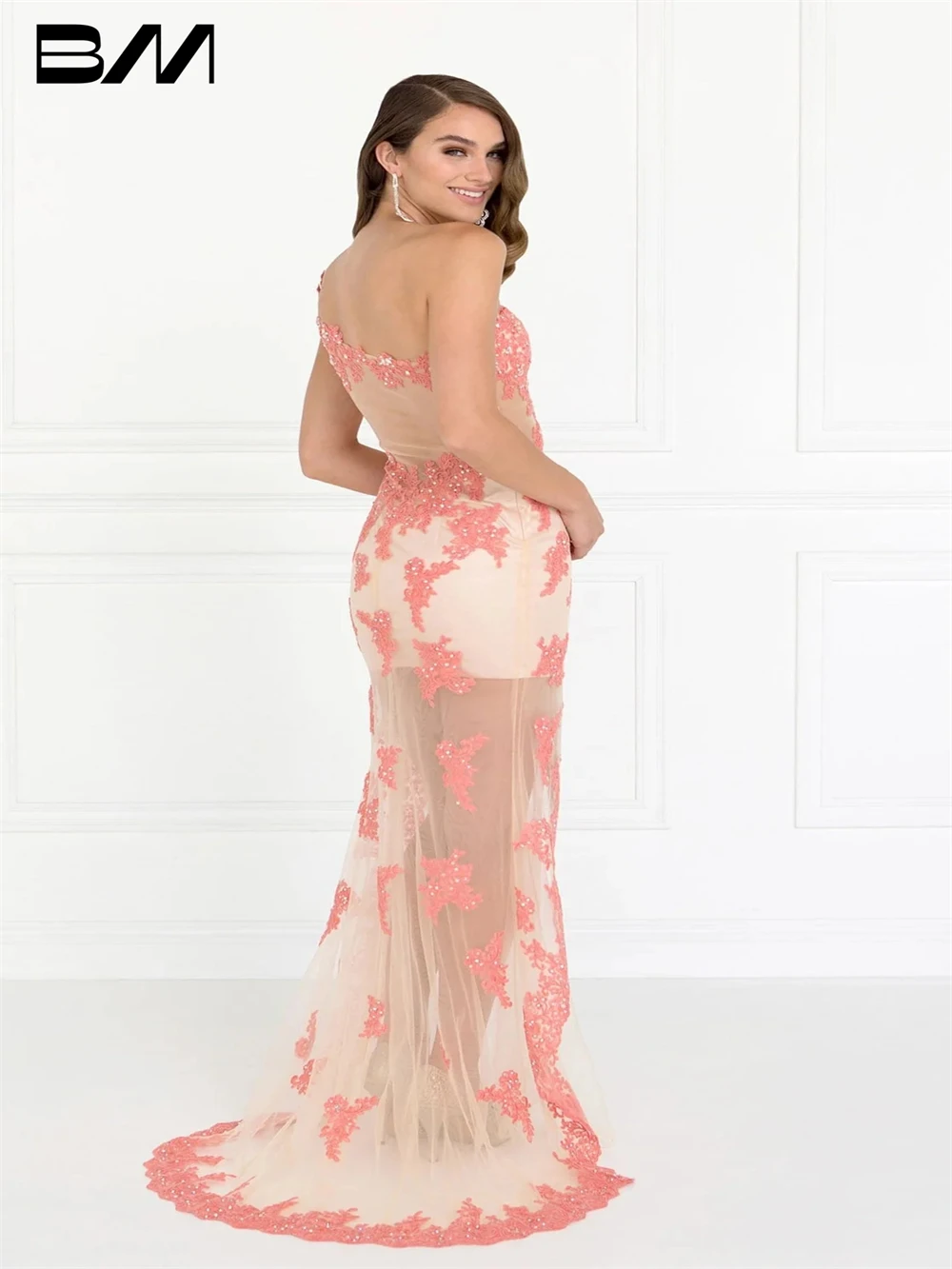 Böhmische Perlen eine Schulter Ballkleid Illusion Applikationen bodenlangen Cocktail Party Kleid sexy Vestidos de Novia