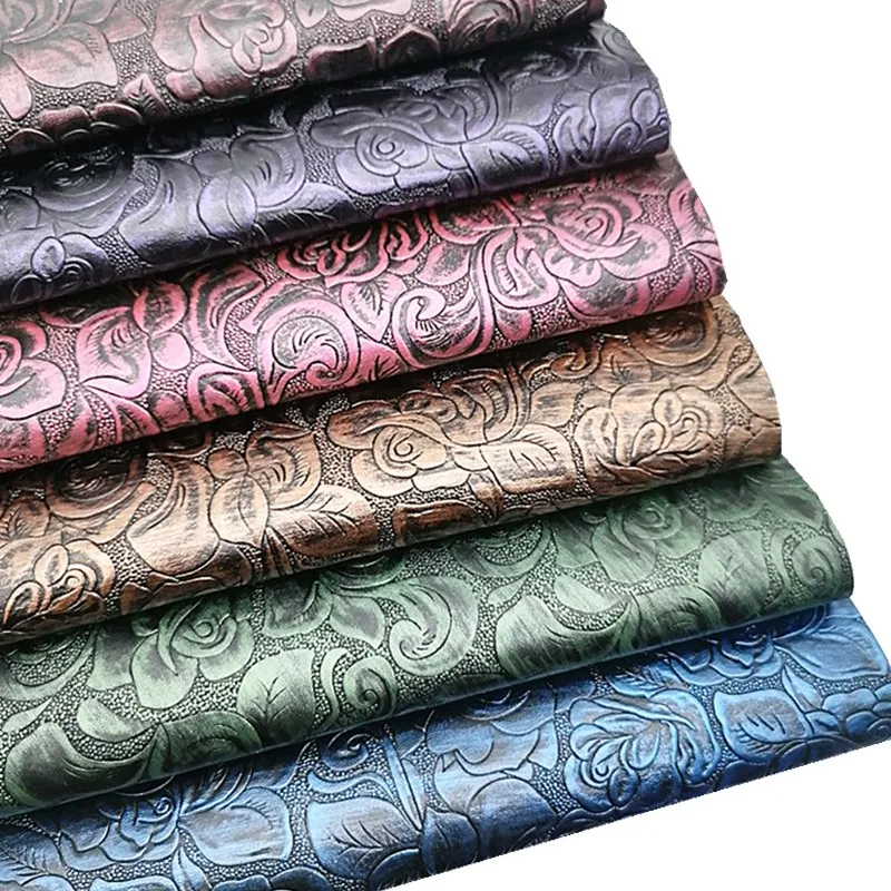 Vintage Roses Embossed Synthetic Leather Fabric Sheets Faux Leather For Bags Shoes Bows DIY Craft Sheets Mini Rolls W030