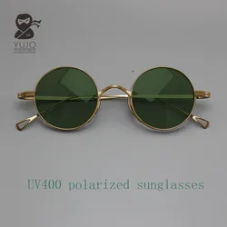 Retro pure titanium round UV400 polarized sunglasses suitable for men and women's anti reflective sunglasses, saddle nose bridge
