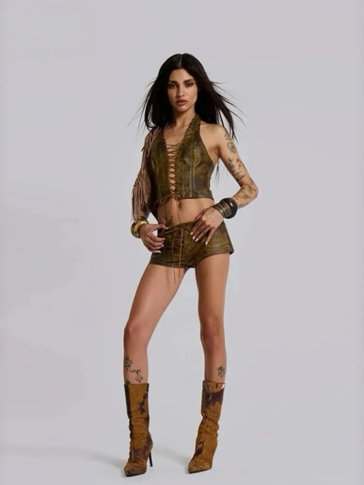 Top Bandeau Sexy e Picante com Decote Vazado e Alça no Pescoço, Design Original com Zíper, Ajuste Slim para o Verão