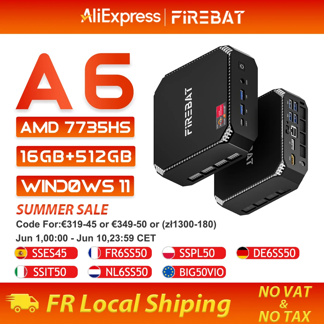 FIREBAT MINI PC A6 AMD Ryzen 7 7735HS 16 Go de RAM DDR5 512 Go de SSD WIFI6 BT5.2 Windows 11 Ordinateur de bureau portable MINI-PC Ordinateur de jeu