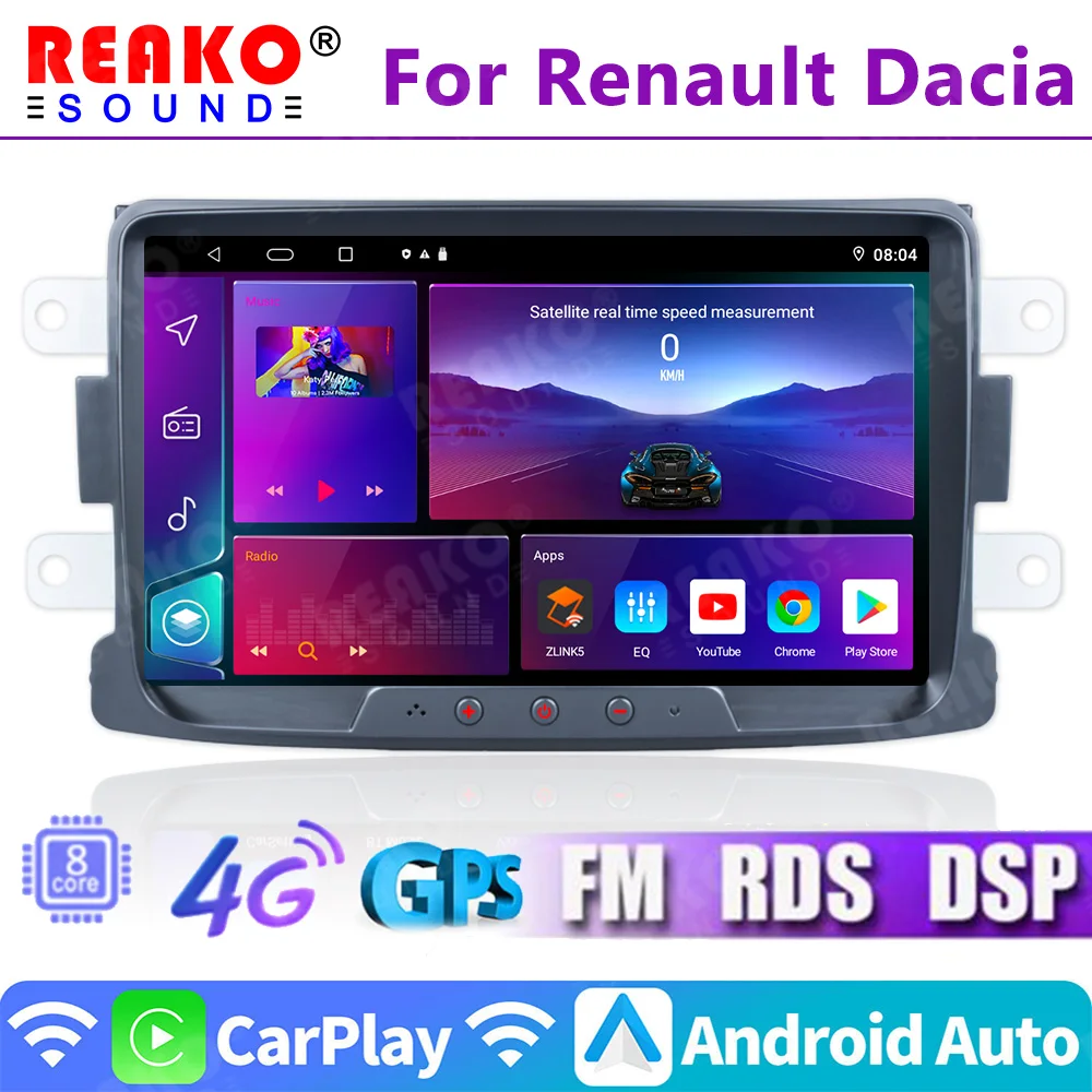 

REAKOSOUND Android Stereo Car Radio Multimedia For Renault Dacia LOGAN sandero Duster Lodgy Lada Xray Captur Dokker Carplay GPS