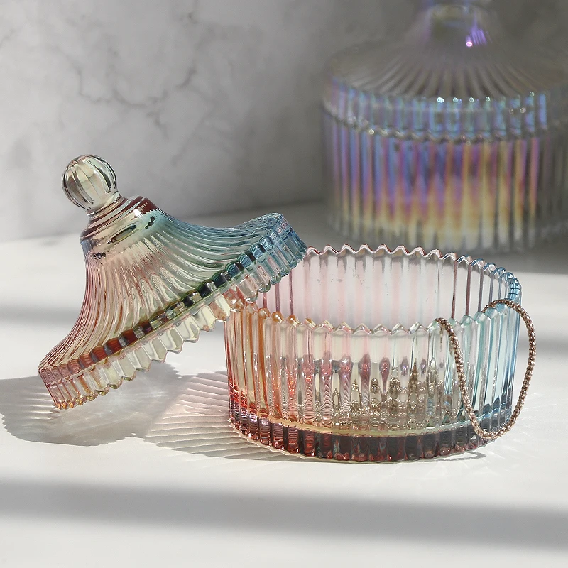 

European Style Transparent Glass Jewelry Storage Box Washing-up Table Jewelry Watch Storage Jar Cotton Swab Cotton Pad Box