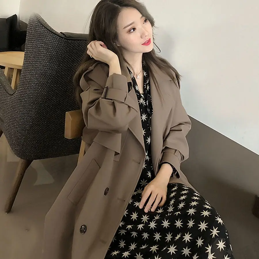 Fashion Women's Windbreaker 2023 Korean Version New Autumn/Winter Mid Length Coat Over Knee Temperament Goddess British Style