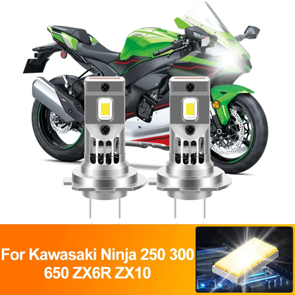 20000LM Motorcycle Headlight Bulbs 120W Super Bright Moto LED Lights 12V 6000K White For Kawasaki Ninja 250 300 650 ZX6R ZX10