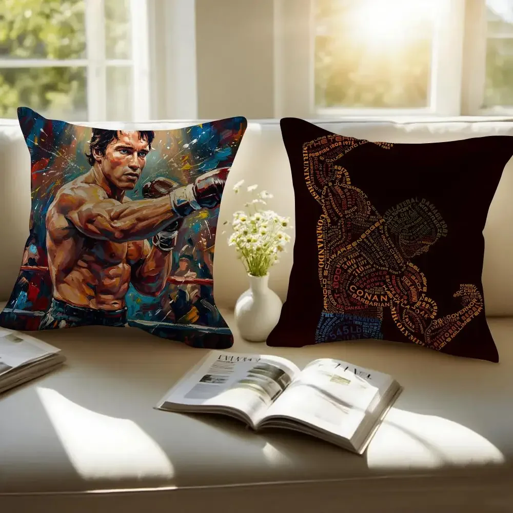 Famous Actor A-Arnold Schwarzenegger Cushion Cover Pillowcase Anti-dustmite Invisible Zipper Short Plush Sofa Cushion