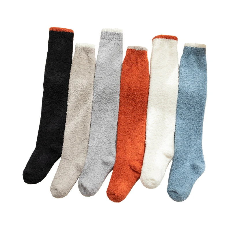 Long Winter Women Socks Warm Thigh High Stockings Coral Fleece Soft Fluffy Over Knee Socks Solid Candy color Sock Calcetines