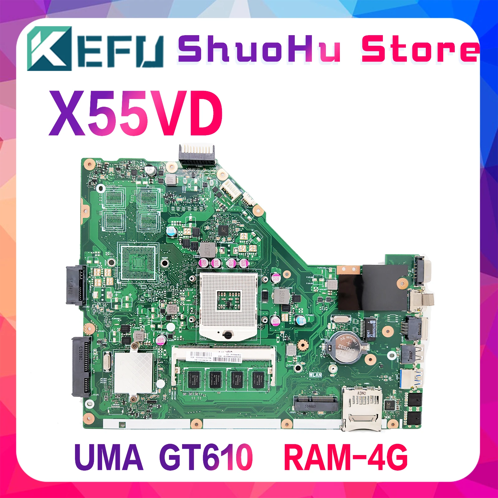 

KEFU Motherboard X55C F55C X55VD F55VD Laptop Mainboard I3-2th Gen Support i3 i5 4GB-RAM UMA/GT610M Maintherboard