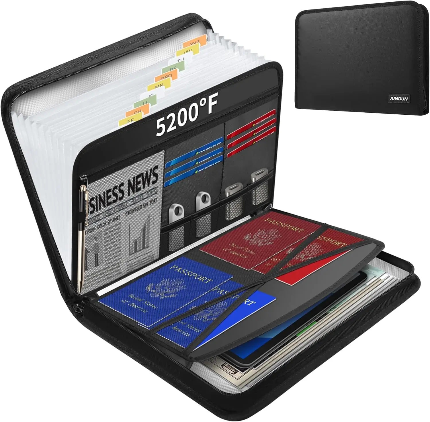 

5200 ℉ Огнестойкий органайзер для документов на молнии, папка-аккордеон с несколькими отделениями для формата А4 и других документов