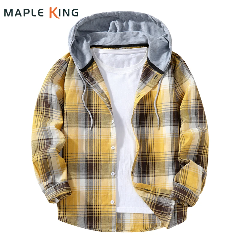 

Мужская клетчатая фланелевая рубашка с капюшоном, дизайнерские топы Fiesta 2025 Camisas Hombres, высокое качество, мужской свободный кардиган с длинным рукавом, рабочая рубашка