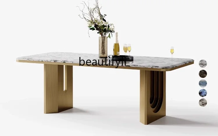 

Italian light luxury marble dining table rectangular, luxury stone microcrystalline stone minimalist eating tableQ