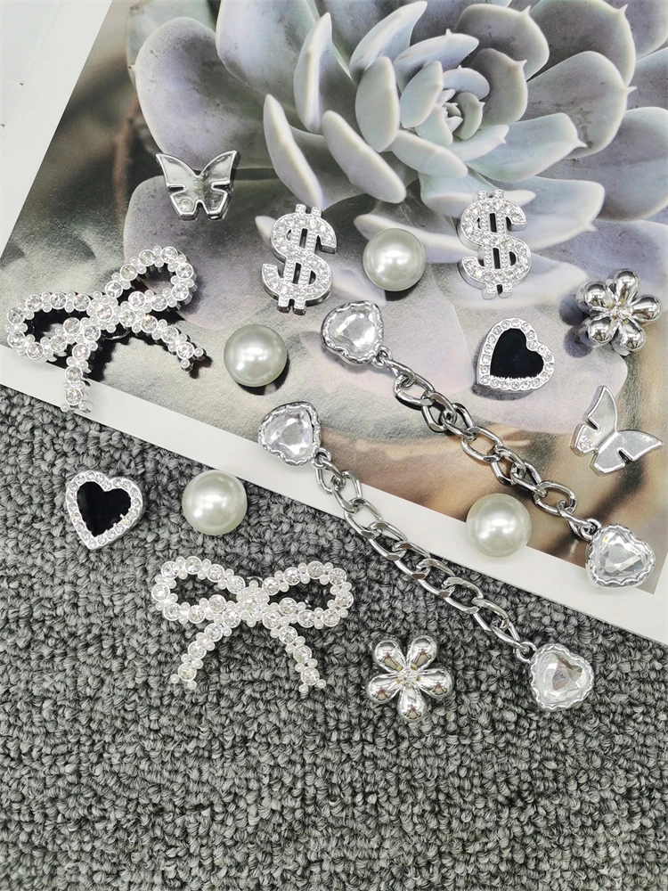 Breloques de chaussures en forme de cœur et de papillon en résine, 16 pièces, décorations de chaîne, boucles de chaussures à nœud papillon, accessoires de bricolage, sabot de fleur de Dollar, Clips de chaussures