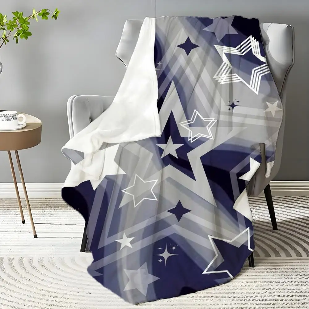 Y2K Swirl Star Throw Blanket, Blue Grey Marble Fluid Multi Stars Pattern Flannel Blanket For Teens Throw Blanket Aesthetic Porta