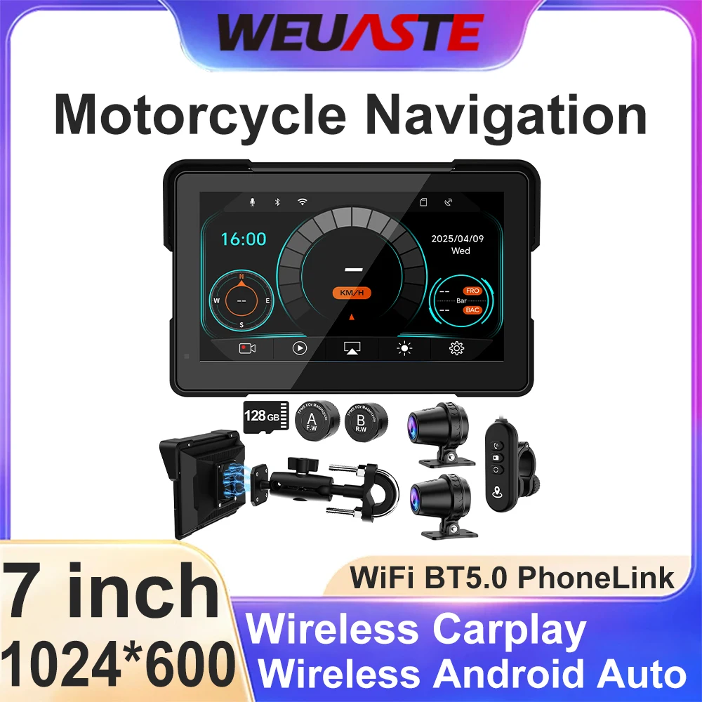 

7 Inch Motorcycle Portable Navigation GPS Wireless Carplay Android Auto IP67 Waterproof Motorcycle Touch Screen TP DVR Display