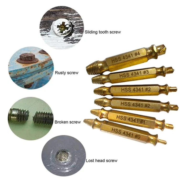 6PCS HSS Estrattore Doppia Testa Vite Diapositiva Dente Rimozione Cacciavite Bit Set di Strumenti Filo Rotto