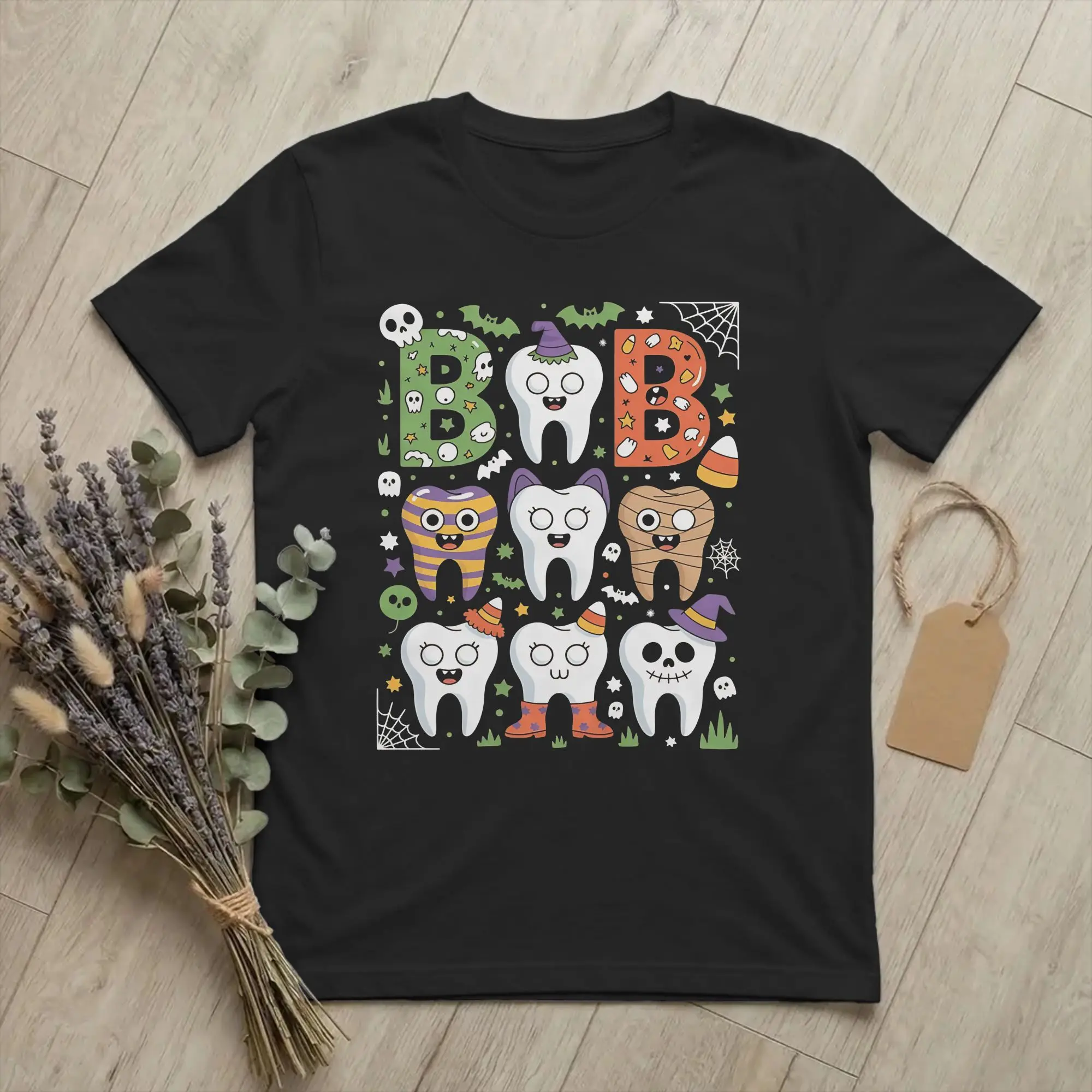 Dental Dentist Assistant Boo Tooth   T Shirt Unisex Cotton Tops Novelty Cartoon Teeth Helloween Round Neck Short Sleeve