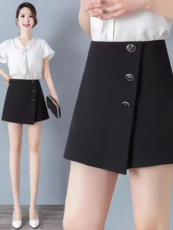 

High Waist Wide Leg Pants Black Casual Street Style Versatile Skirt Suit for Spring Summer plus Size Women's Fashion