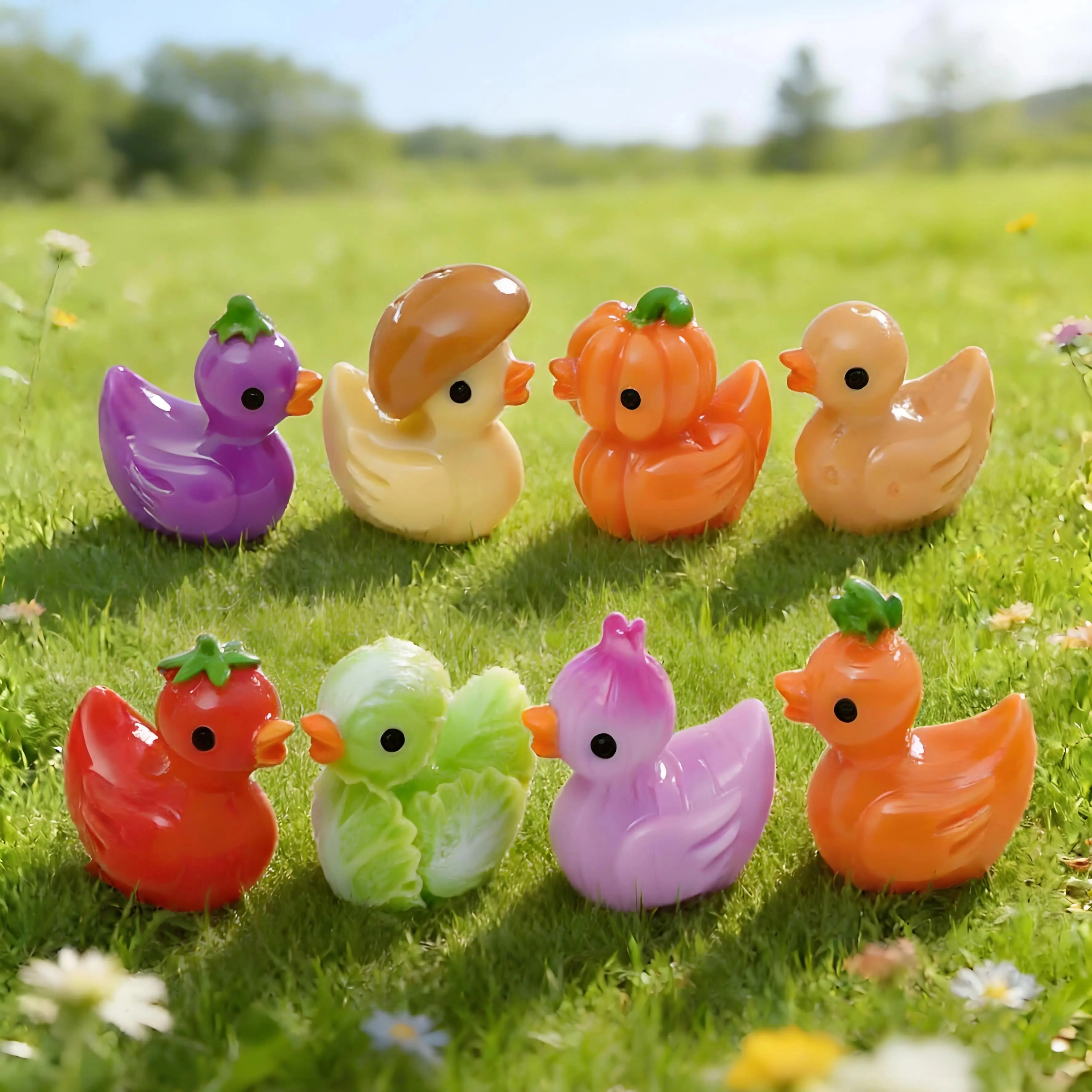 10pcs Cute Veggie Duck Beads, Car Dashboard Ornaments, Desktop Decor, Cake Decor Backpack Charms, Random Color