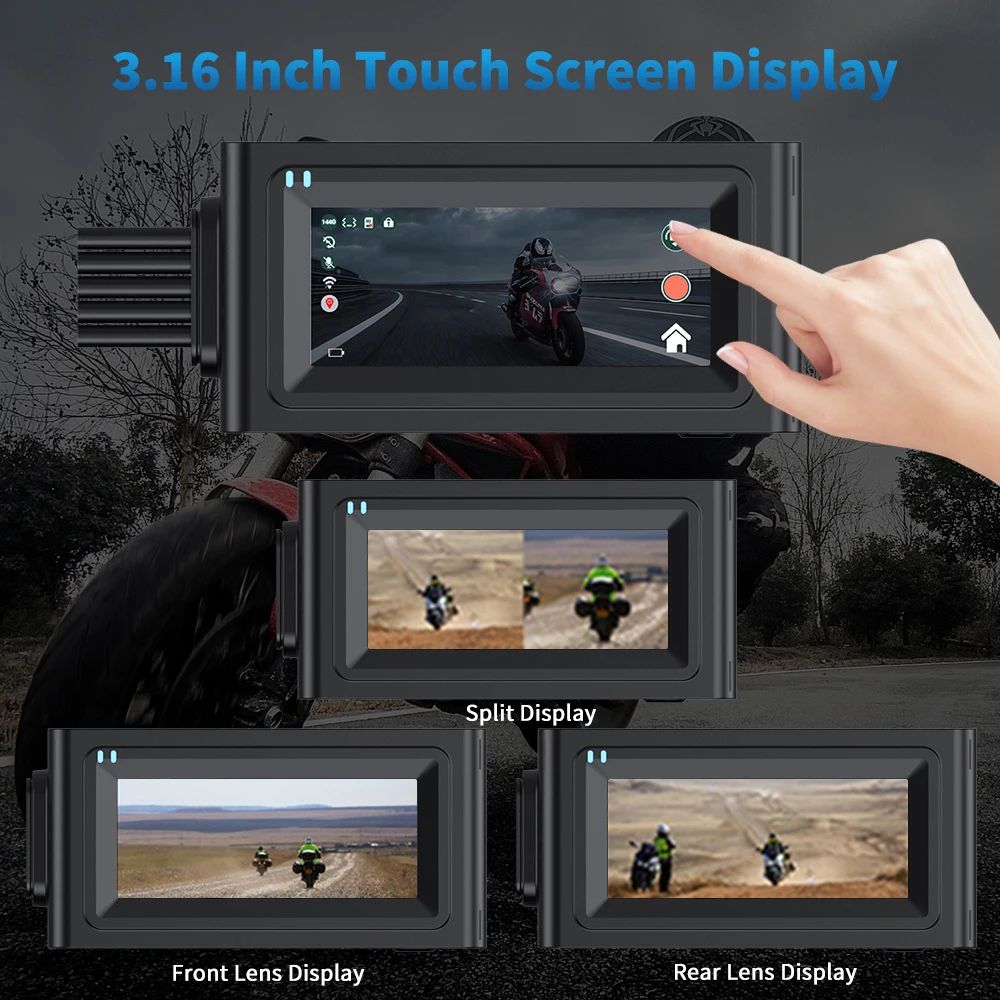 Motorcycle Camera Touch Screen Wifi GPS Motocycle DVR HD 1080P Dual Lens Waterproof Moto Dash Cam Recorder