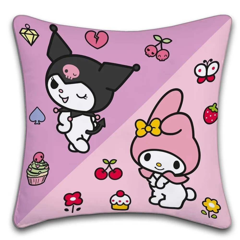 1PC Kuromi Sanrio Playtimes Pillow Case Anti-dustmite Pillowcase Invisible Zipper Silky Short Plush Sofa Cushion Cover