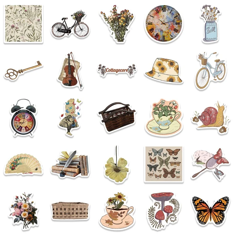 10/30/50PCS Coisas Do Vintage Etiqueta Estética PVC Decoração Infantil Papelaria Coreana Scrapbooking Material Escolar para Crianças