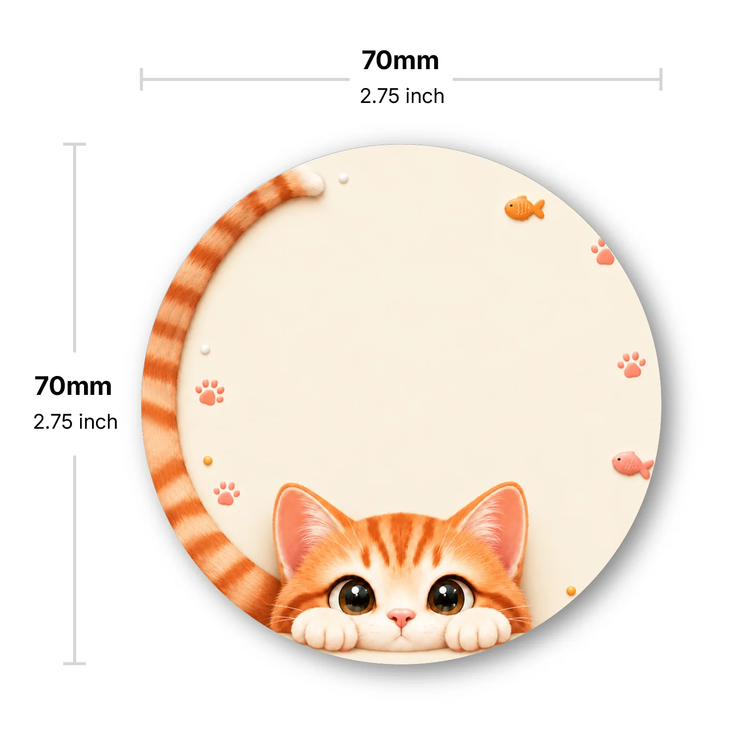 2PCS Cute Orange Cat Round Sticky Notes 100 Sheets Kitten Paw Fish Memo Pads Writing Reminder Notes Office School Stationery