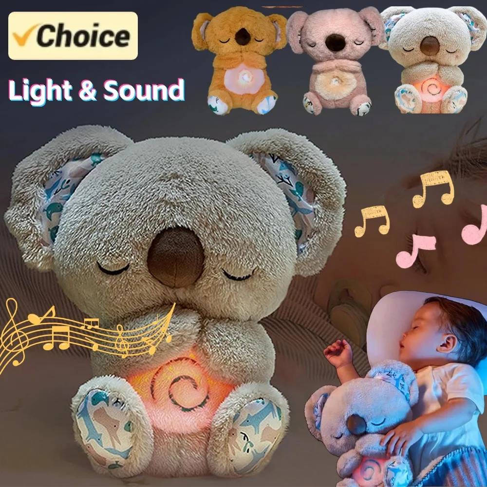 Kawaii Koala Soothing Musical Plush Toy Baby Sleeping Companion Sound and Light Doll Breathing Motion Koala Bear Toys Gifts