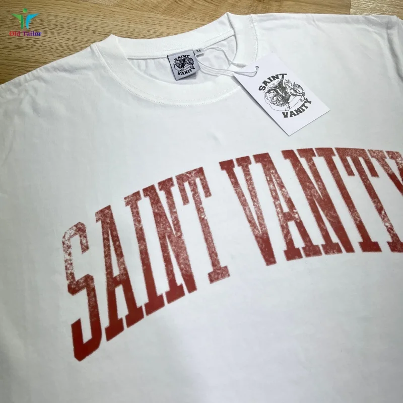 Streetwear Minimalist White Letter Print Crew Neck Cotton Summer Men's Women's Oversized SAINT T-shirt