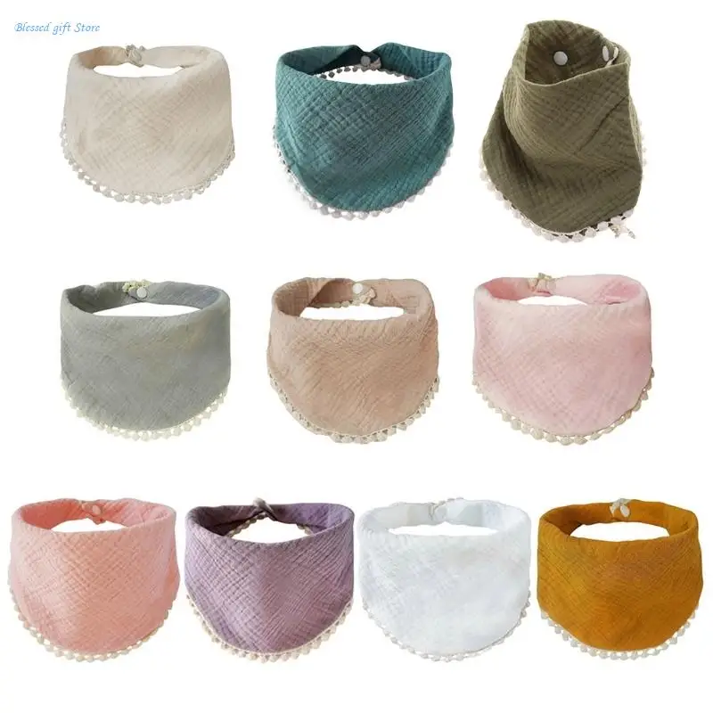 1 Pc Baby Bibs Cotton Accessories Newborn Solid Color Button Soft for Triangle Towel Feeding Drool Bibs