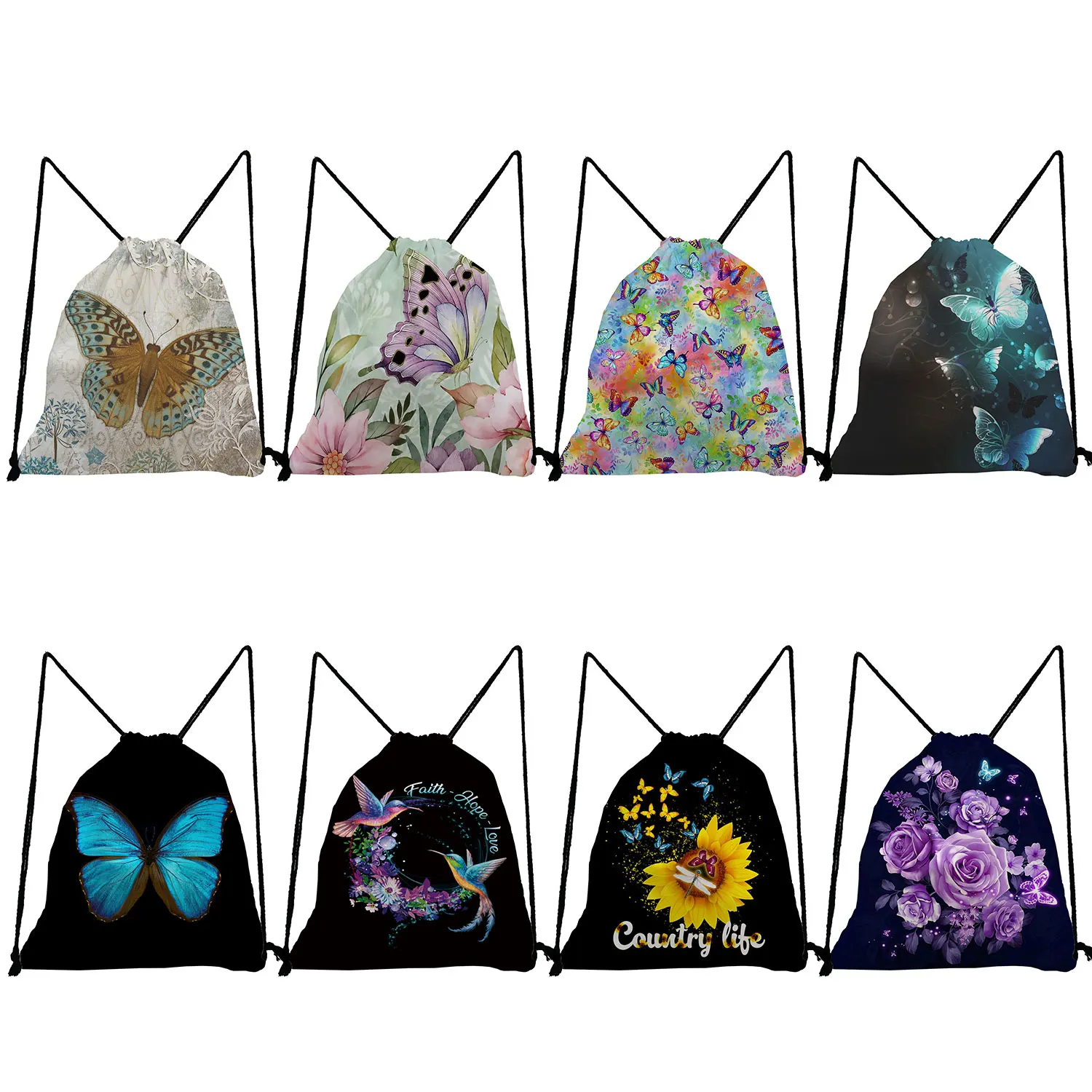 Creativity Design Butterfly Printed Backpack Animal Pattern Teenager Girls School Bookbag Drawstring Bags Outdoor Beach Portable