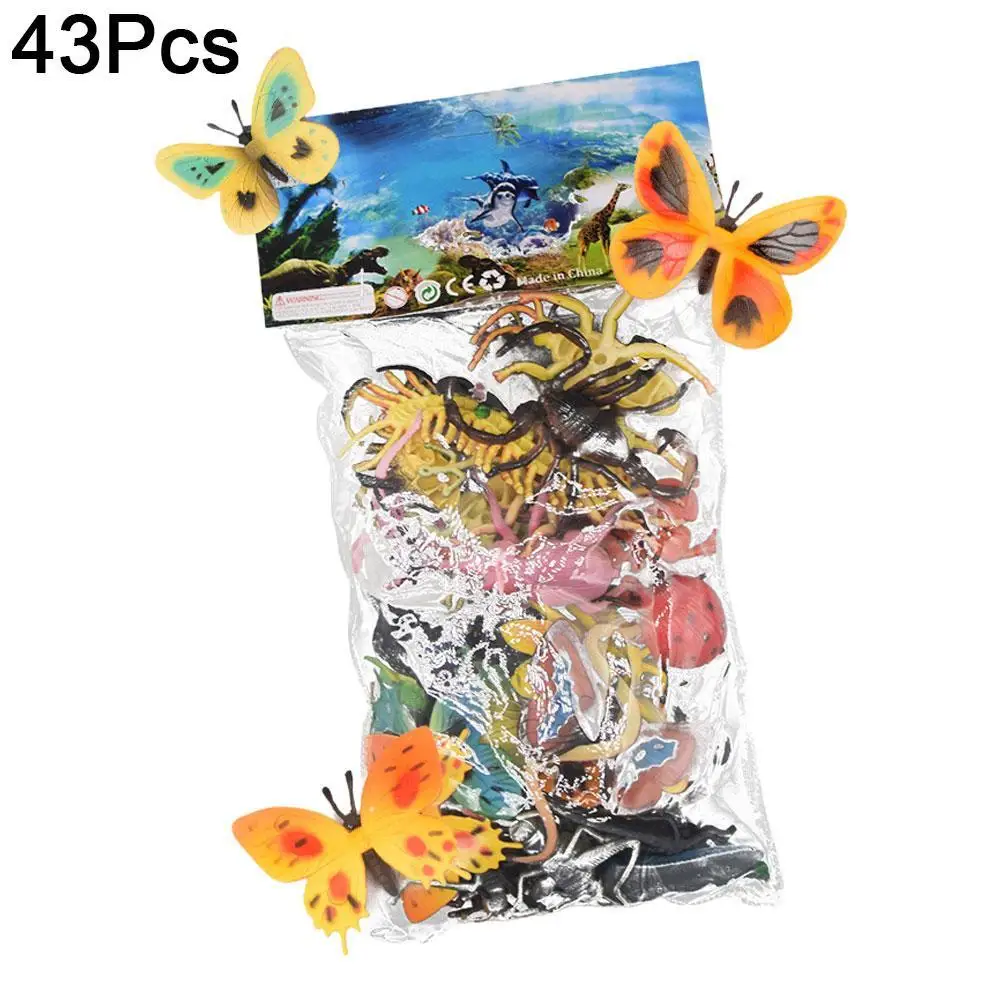 43Pcs Simulation Insect Model Toys Dragonfly Butterfly Frog Scorpion Simulation Model Children's Toys Education Themed Party