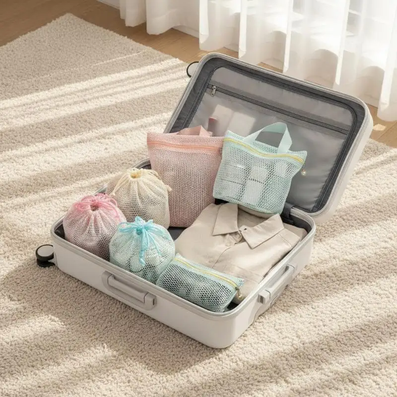 Large Capacity Mesh Cosmetic Bag Breathable Mesh Transparent Travel Makeup Organizer Smooth Zipper Multipurpose