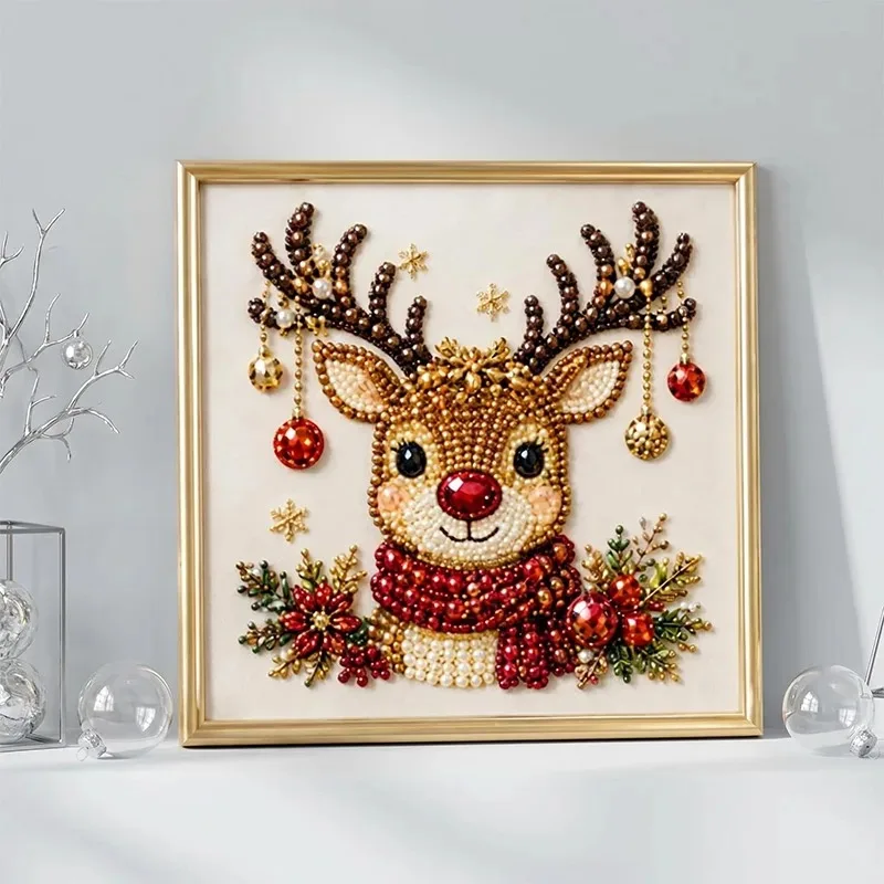 Christmas Pearl Diamond Painting Art Set With Frame DIY Pearl Beads Craft Kit For Adults Beginner Home Decor Wall Art Party Gift - view 4